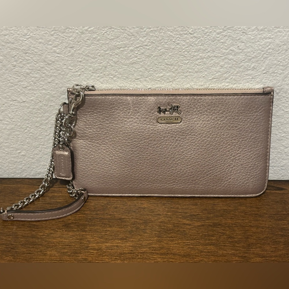 Coach Rose Metallic Leather Wristlet Clutch